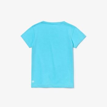 Lacoste SPORT Roland Garros Logo T-Shirt Dětské - Tričko Tyrkysové / Bílé / Zelene | CZ-0YE7cS